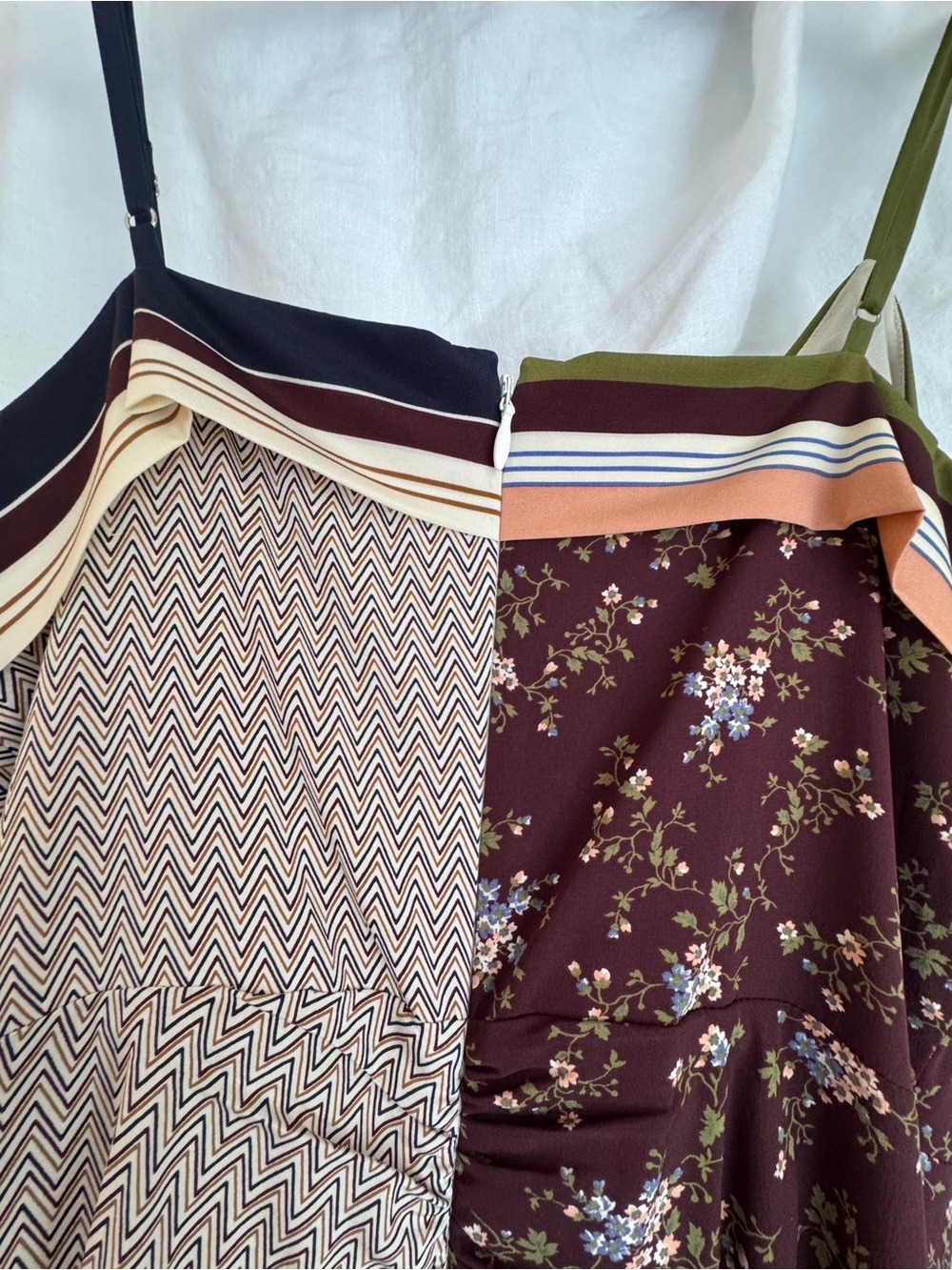 Veronica Beard Mixed-Print Slip Midi Dress in Brown, Olive & Cream - Picture 10 of 16
